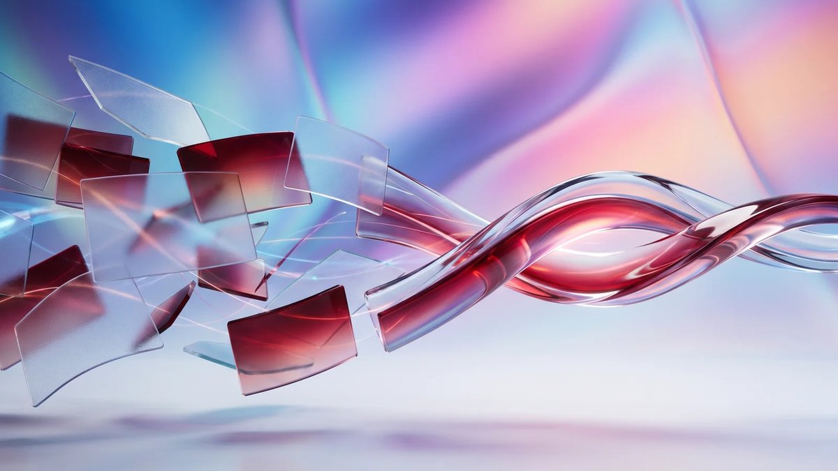 Abstract premium editorial illustration of fragmented banking workflows resolving into one connected digital system over a luminous aurora gradient.