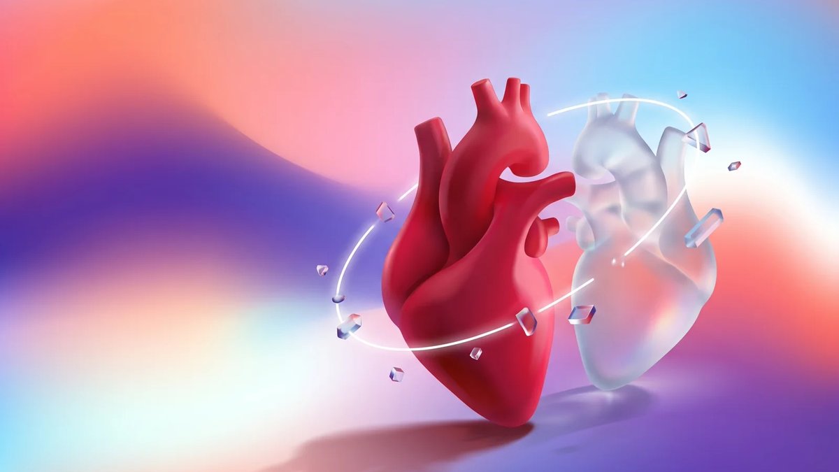 Abstract digital twin healthcare concept with mirrored glass forms and crimson model core