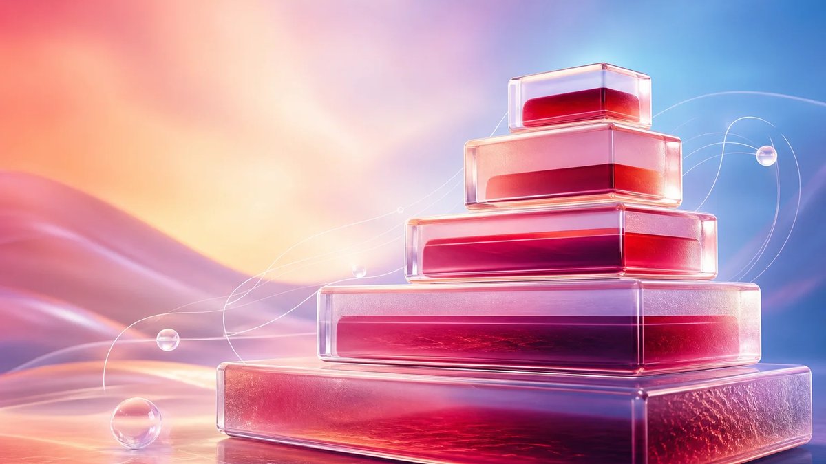 Abstract ascending glass and crimson resin blocks representing SaaS development budget layers