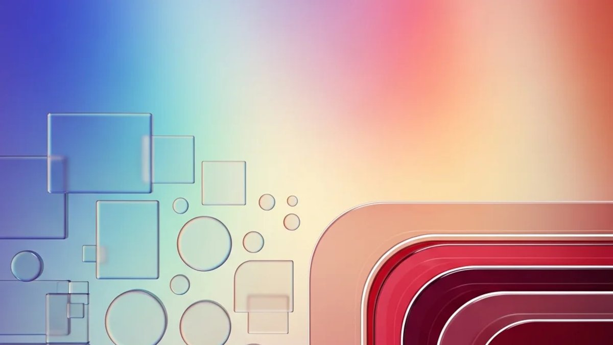 Abstract editorial illustration of disconnected translucent system modules resolving into one unified crimson enterprise form.