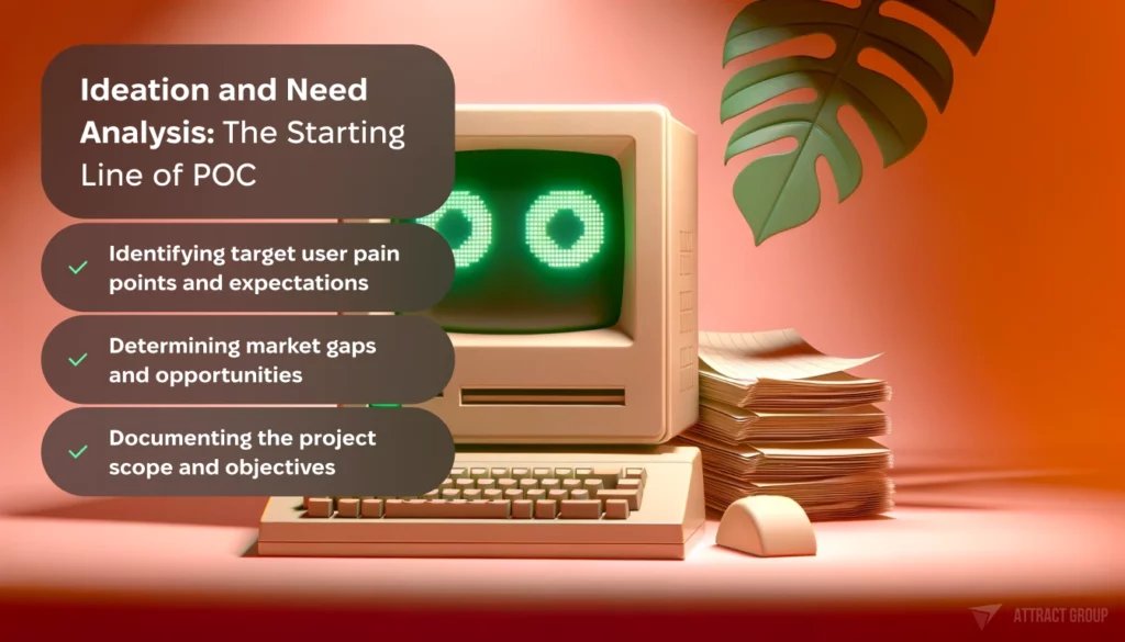 Ideation and Need Analysis: The Starting Line of POC.  A whimsical, anthropomorphic computer or robot that resembles an 80s style classic computer. 