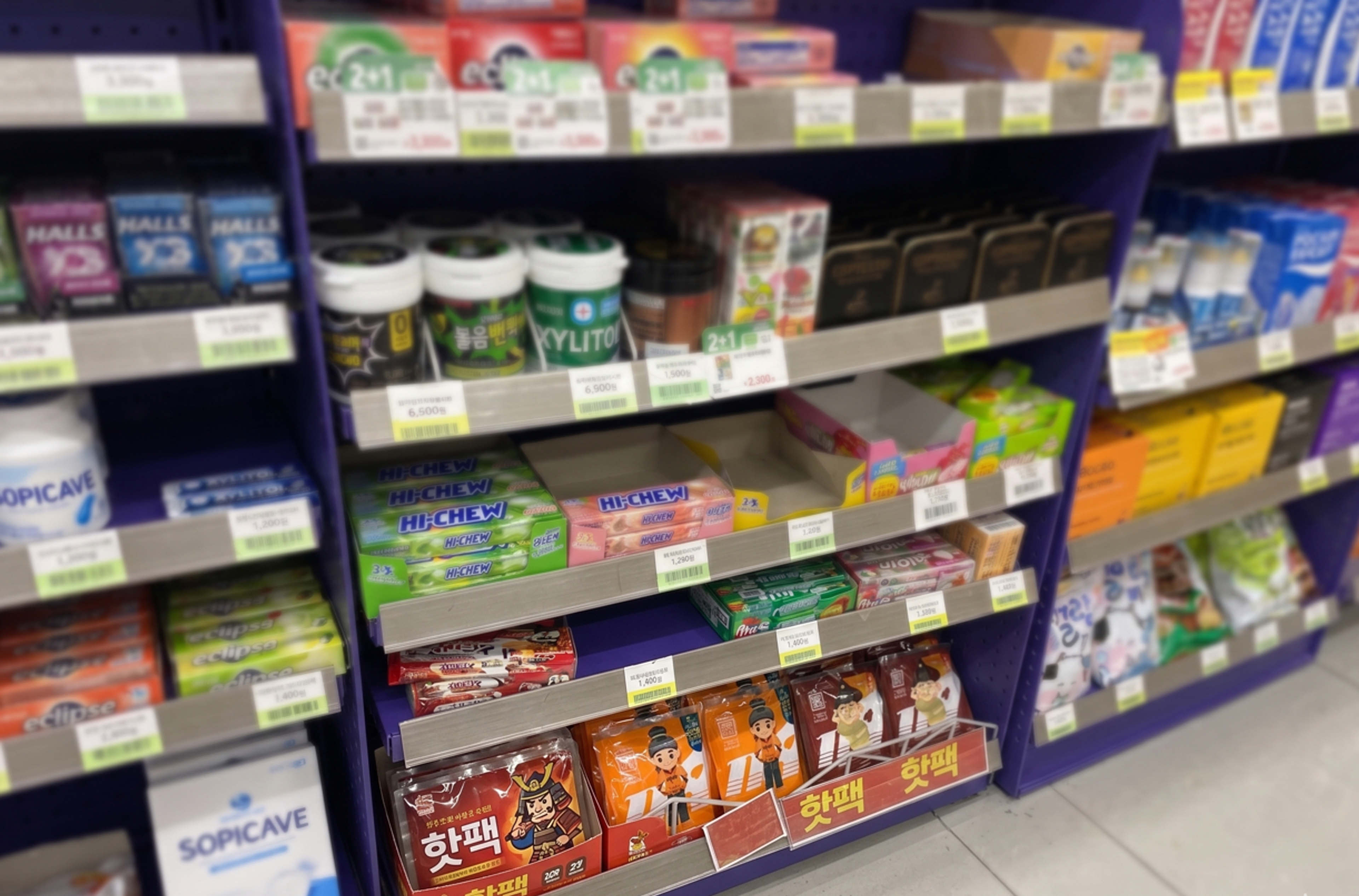 Hand warmers stocked at a Seoul convenience store — available year-round