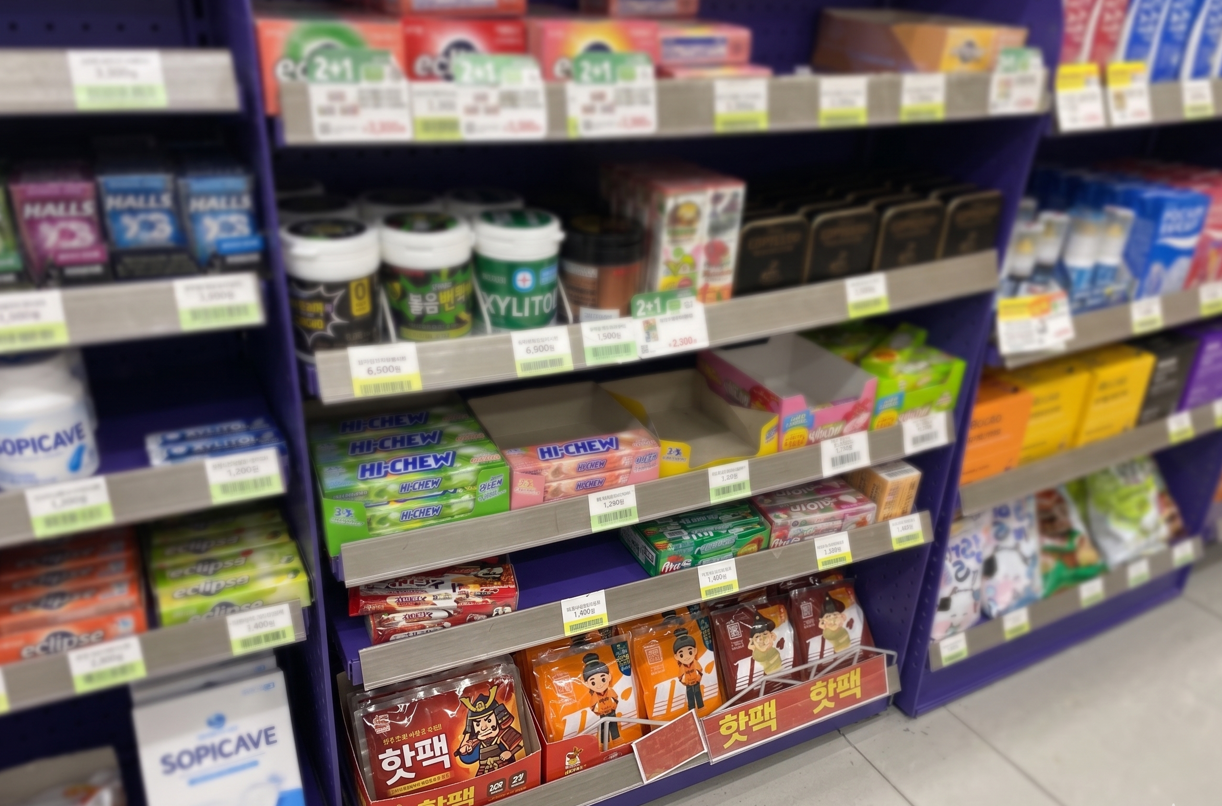 Hand warmers stocked at a Seoul convenience store — available year-round