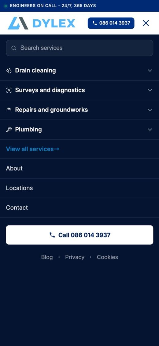 New Dylex mobile menu
