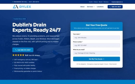 Dylex Drainage & Plumbing: a faster site and a shorter path to the phone