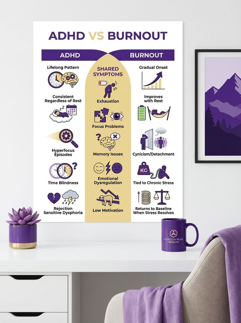 adhd vs burnout symptom comparison chart