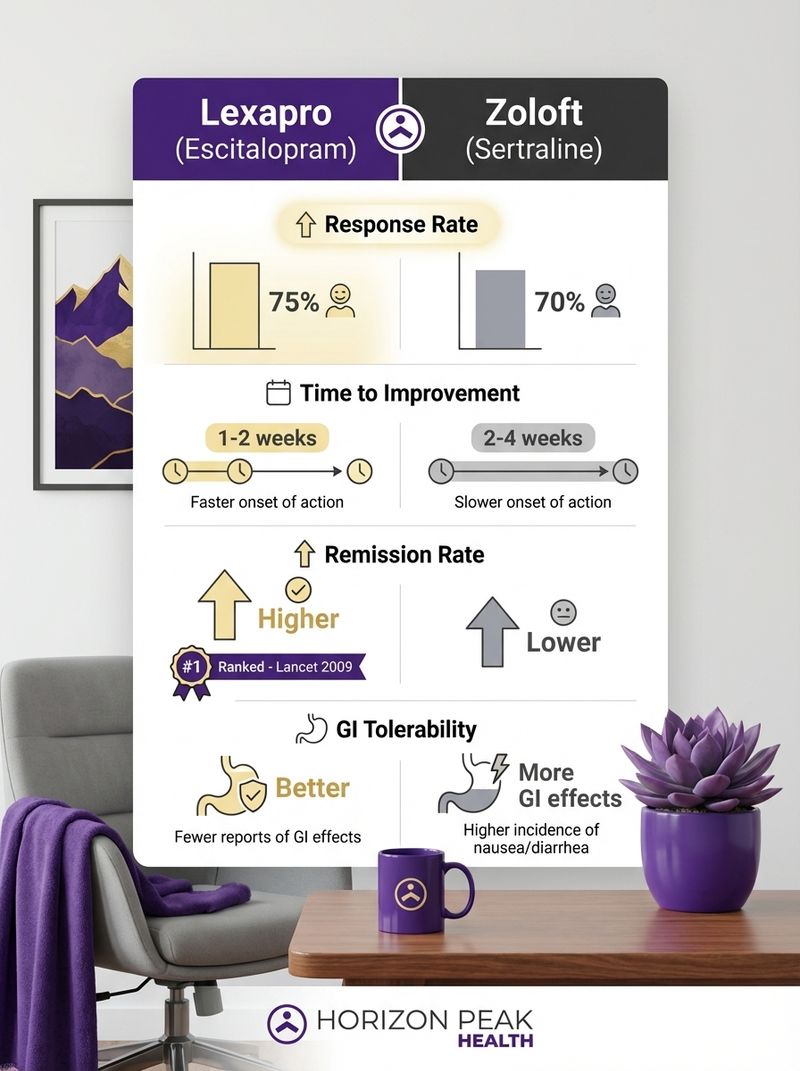 lexapro vs zoloft efficacy comparison infographic