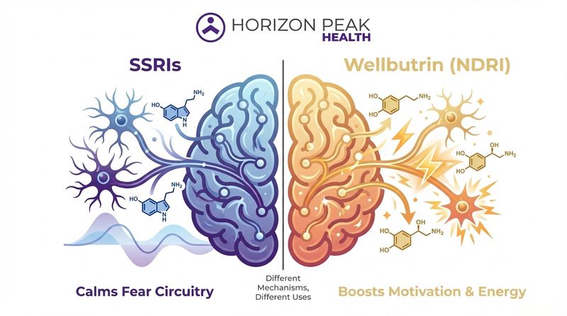 wellbutrin vs ssris brain mechanism split