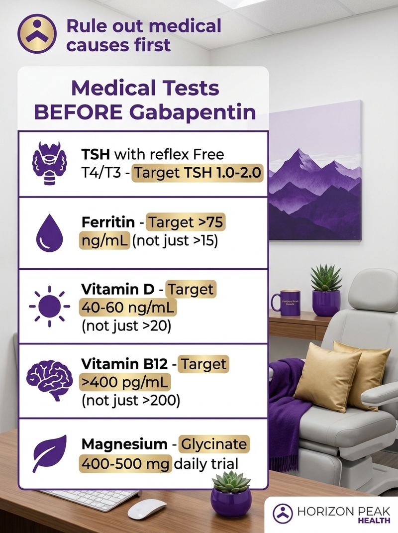 anxiety medical testing thyroid iron b12 vitamin d magnesium checklist