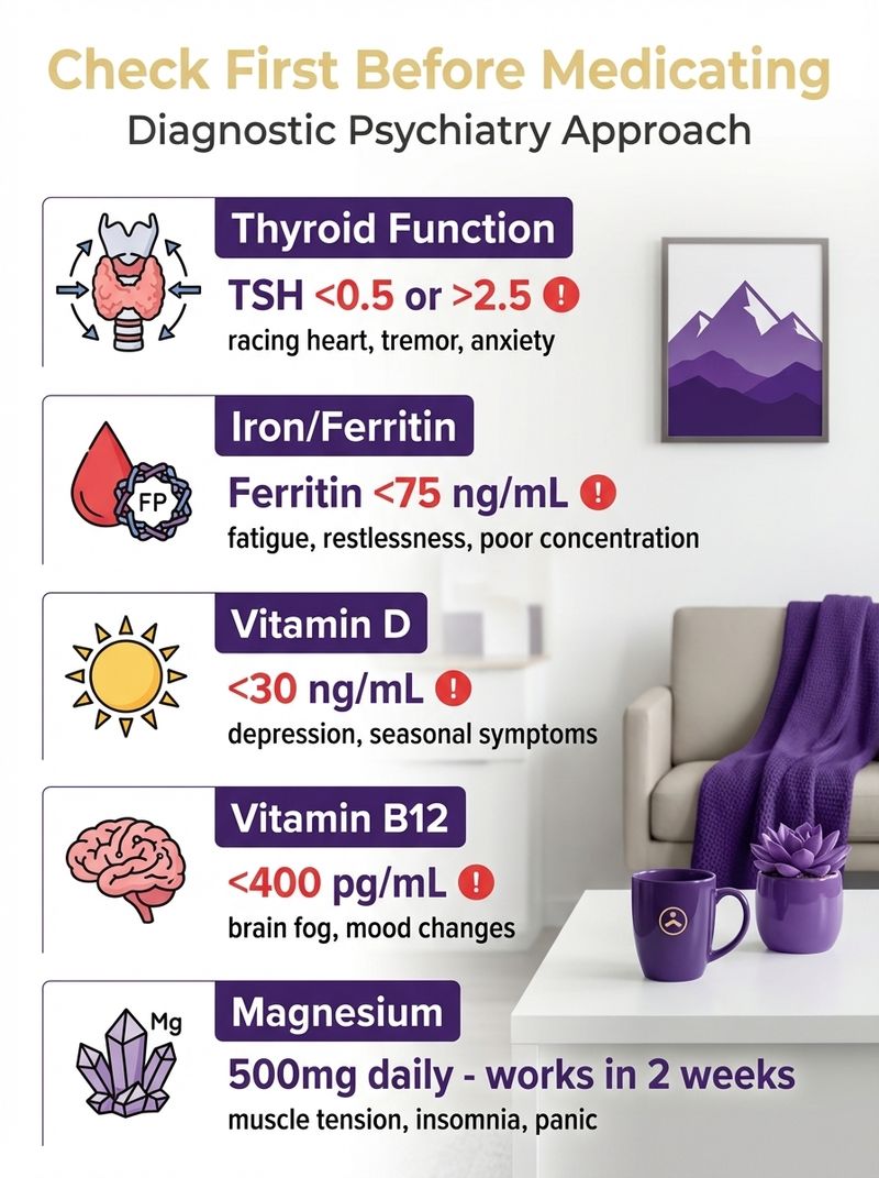 thyroid iron vitamin deficiency causes anxiety infographic
