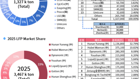 LFP 양극재, 2025년 출하량 72% 점유…시장 주도