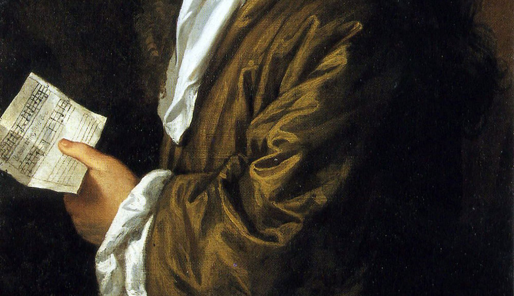 Samuel Pepys holding his own setting of "Beauty, retire", by John Hayls, 1666.