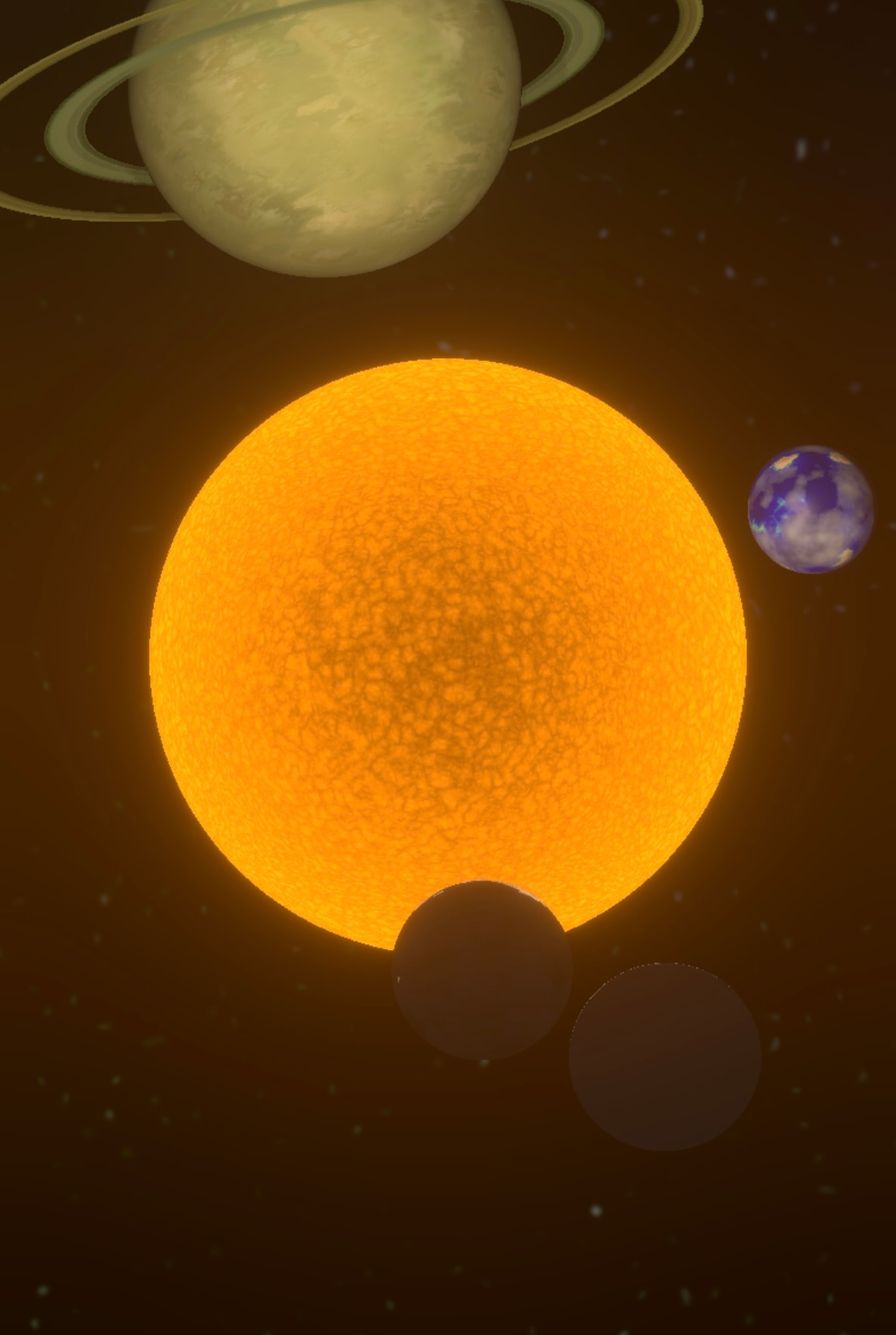 A screenshot of planets revolving around a sun.