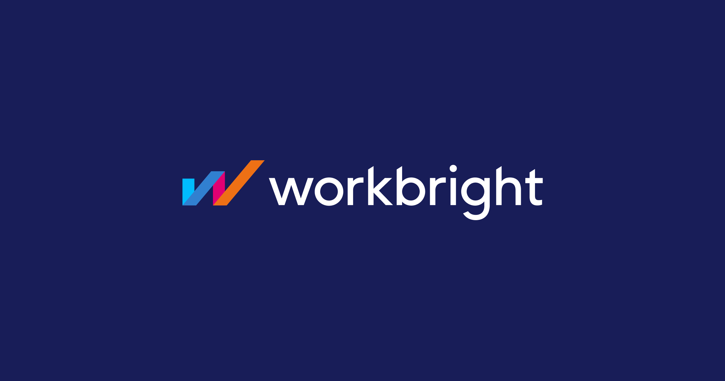 Logo of Workbright featuring a modern design with blue, pink, and orange elements on a dark blue background.
