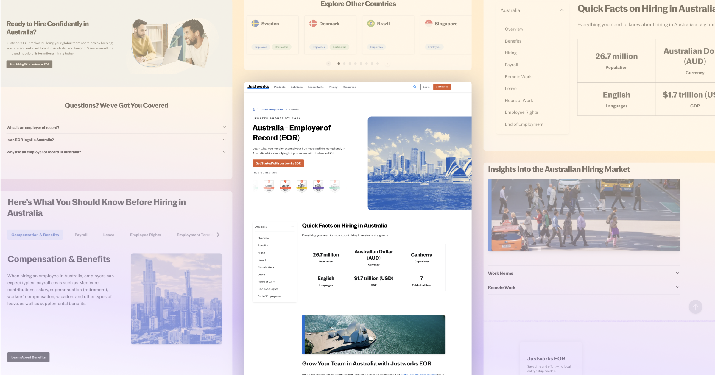 Screenshot of a webpage discussing hiring in Australia, featuring statistics and information on employment practices.