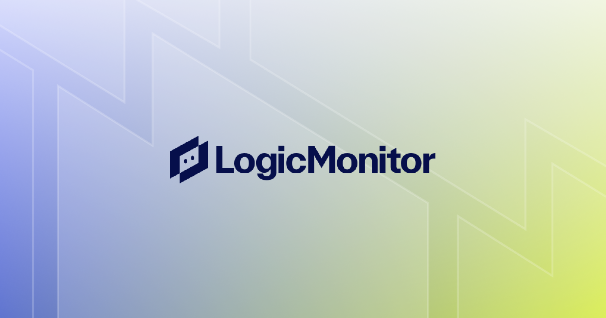 LogicMonitor logo on a gradient background of blue to yellow with abstract lines.