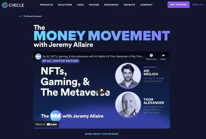 Podcast episode cover featuring Jeremy Allaire discussing NFTs, gaming, and the metaverse with guests Ari Meilich and Thor Alexander.