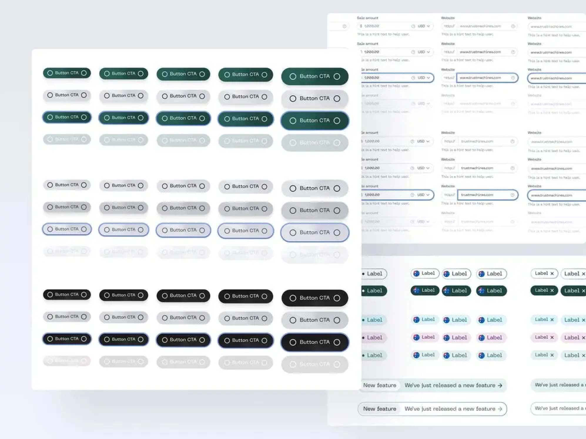 Molecules - like buttons - from the Trust Machine design system.