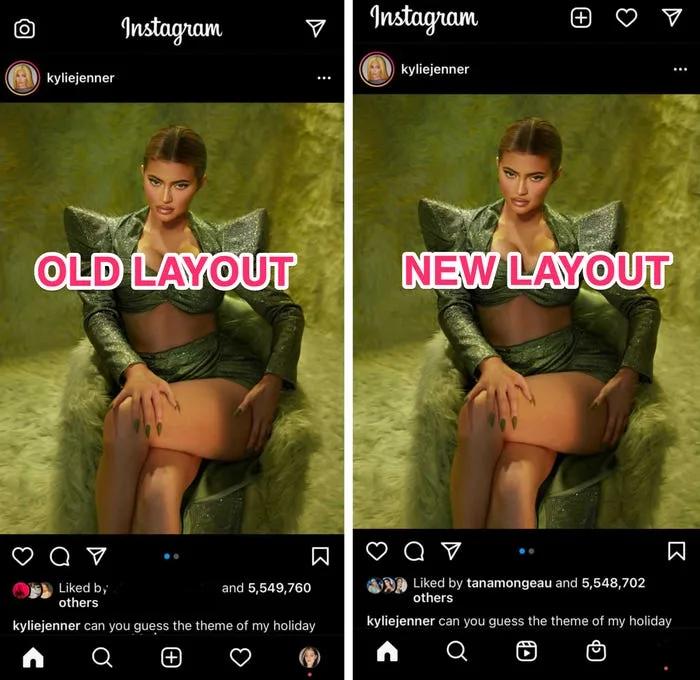 The old Instagram layout next to the new Instagram layout.