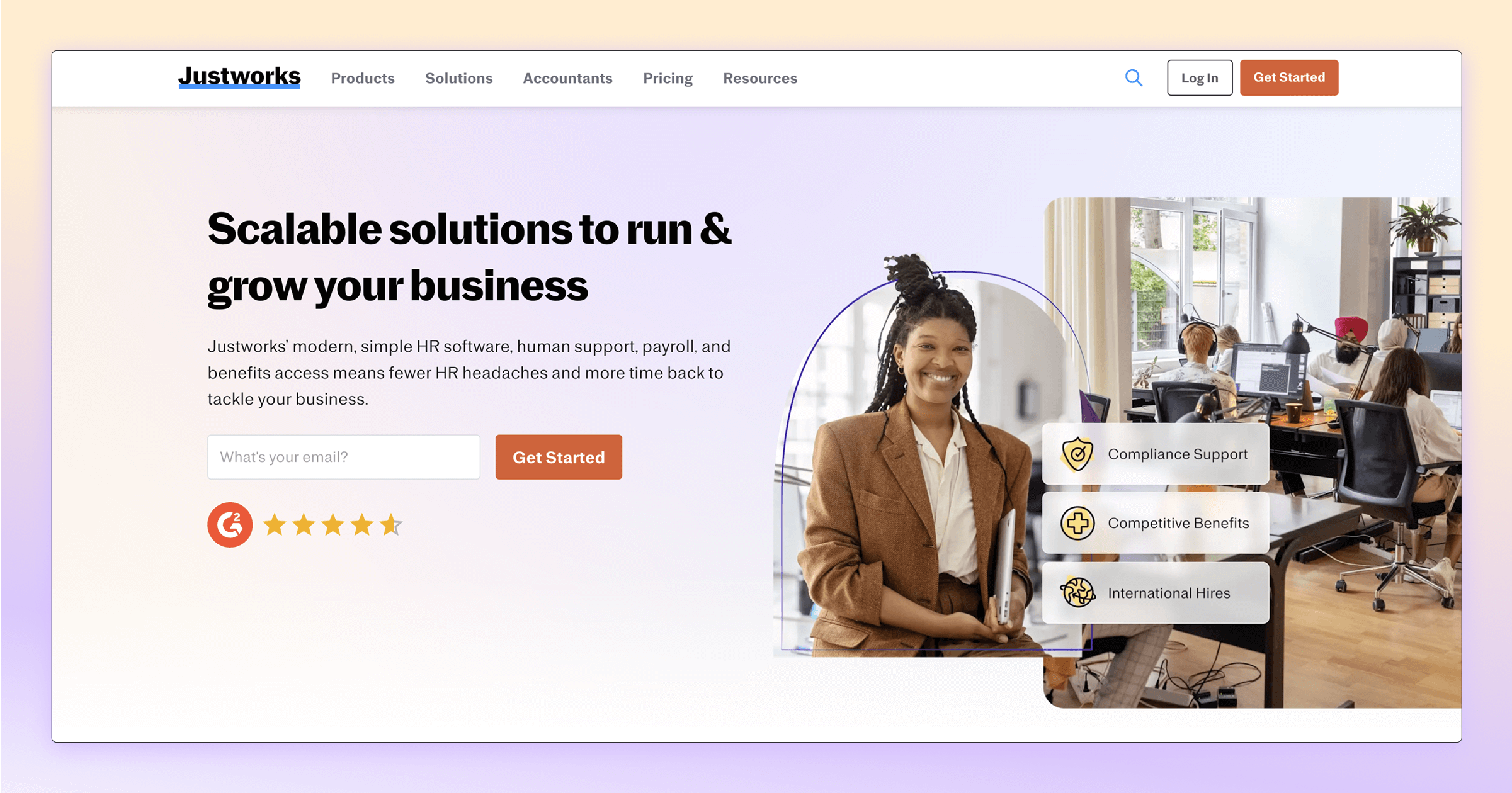 The Justworks homepage hero.