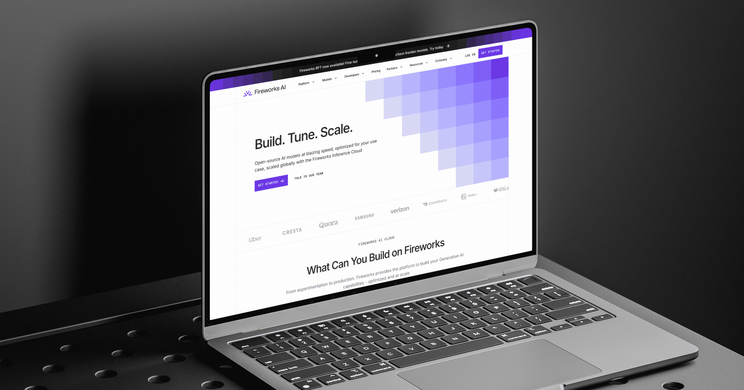 Fireworks AI homepage on a laptop