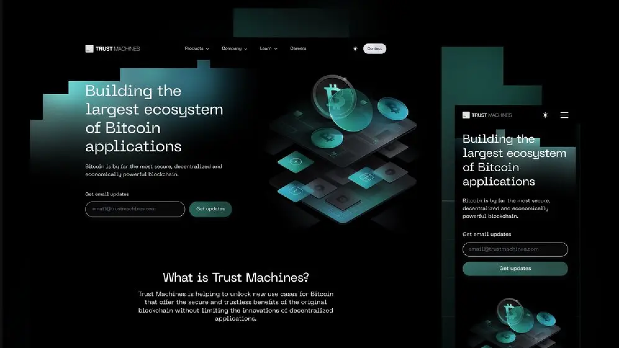 Snapshot of the new Trust Machines homepage.