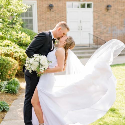 OSU wedding in Ohio with timeless white and green flowers