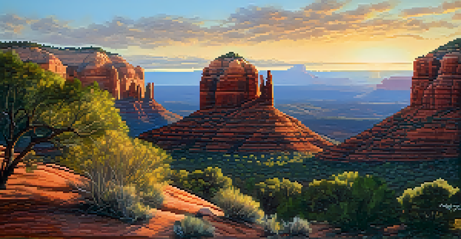 A vibrant sunrise over Sedona's rock formations, with balanced exposure and rich foreground details.