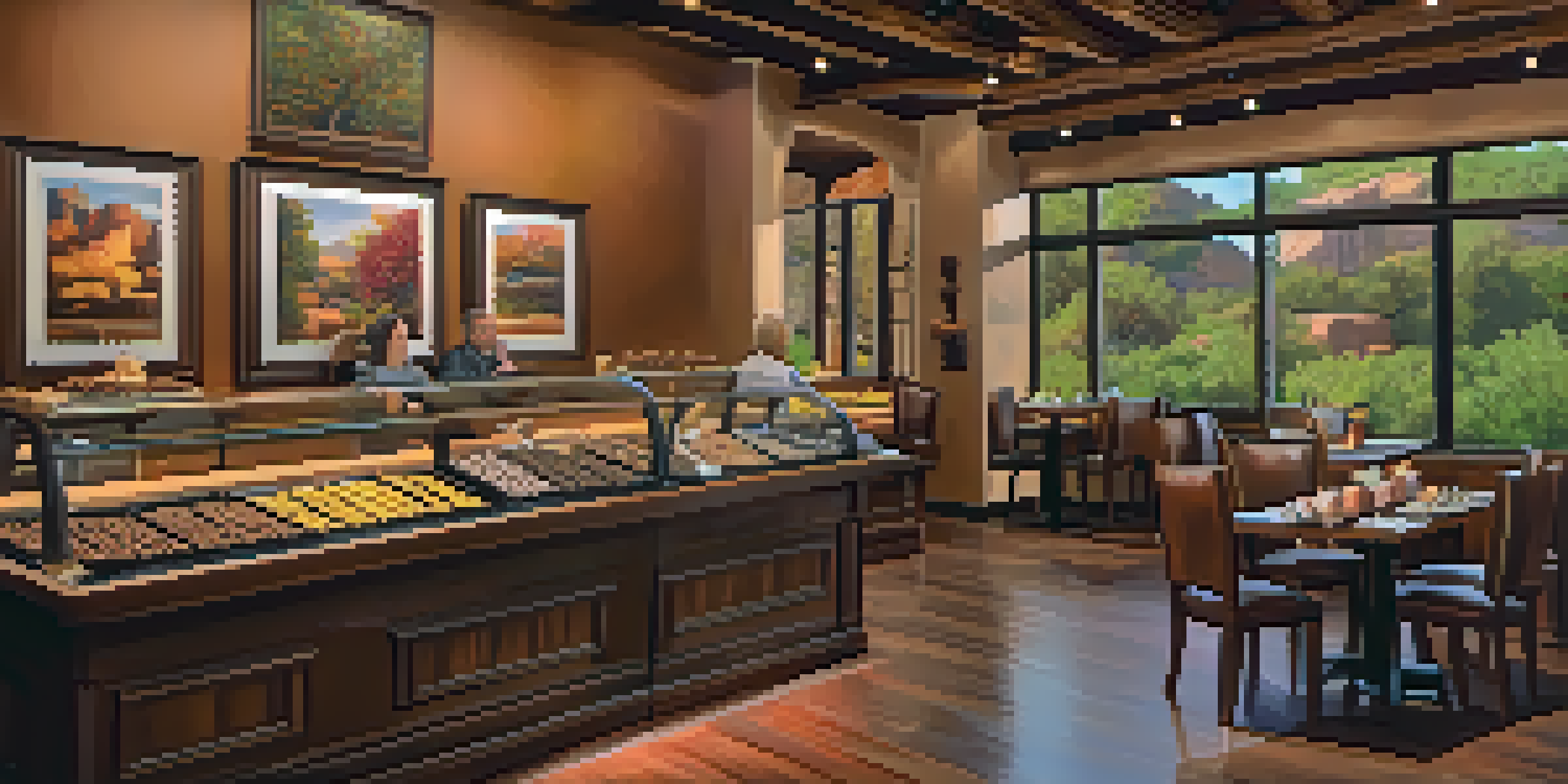 Interior view of The Chocolate Tree, featuring a display of organic chocolates and customers enjoying their treats.