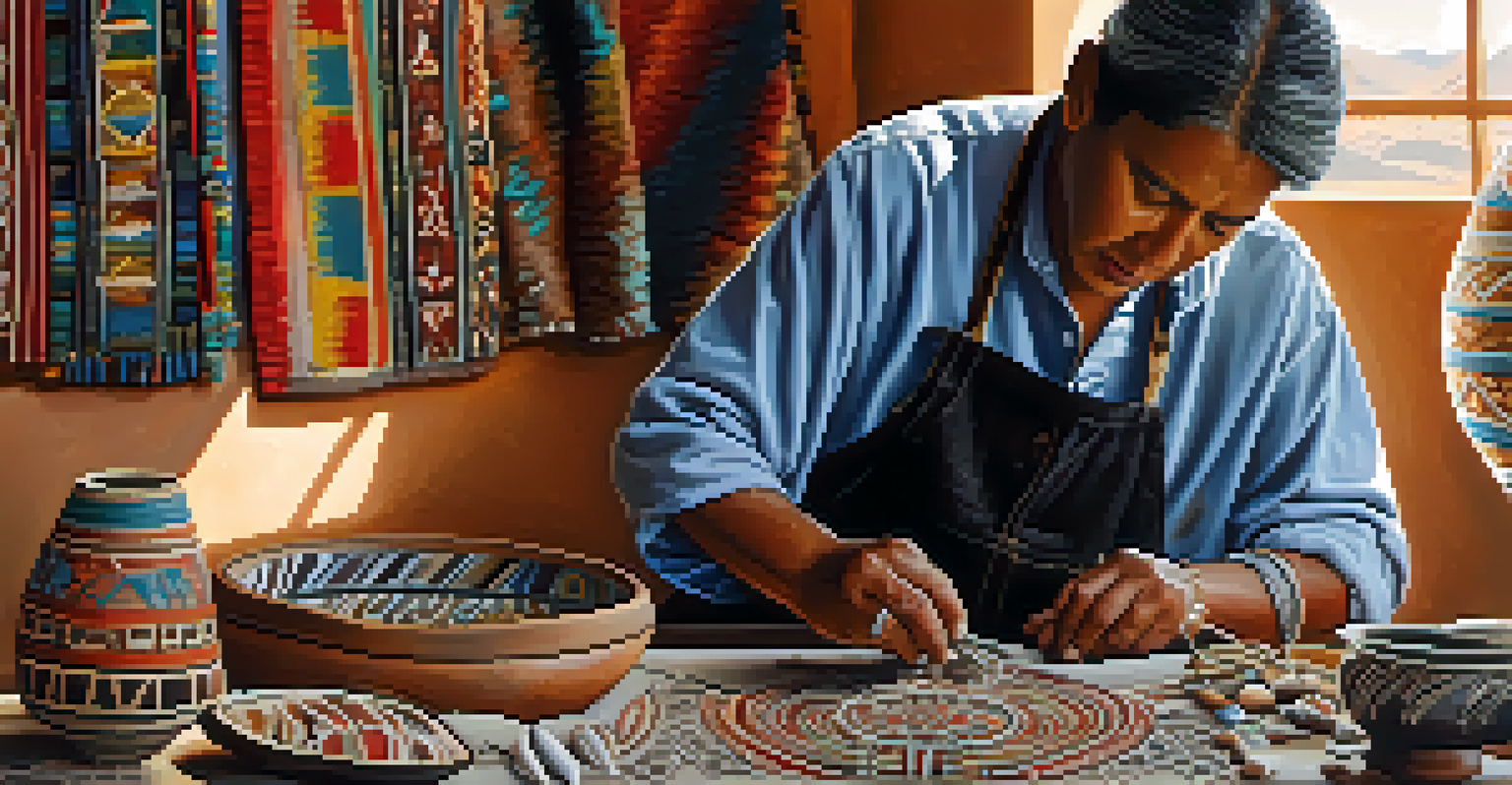 A Navajo artisan crafting jewelry in a bright studio filled with traditional crafts.