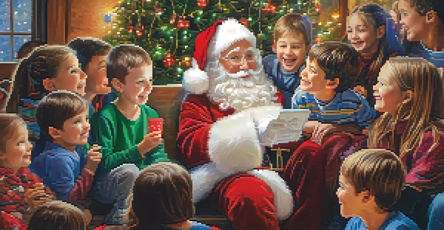 Children excitedly talking to Santa Claus at a holiday celebration in Sedona, surrounded by festive decorations.