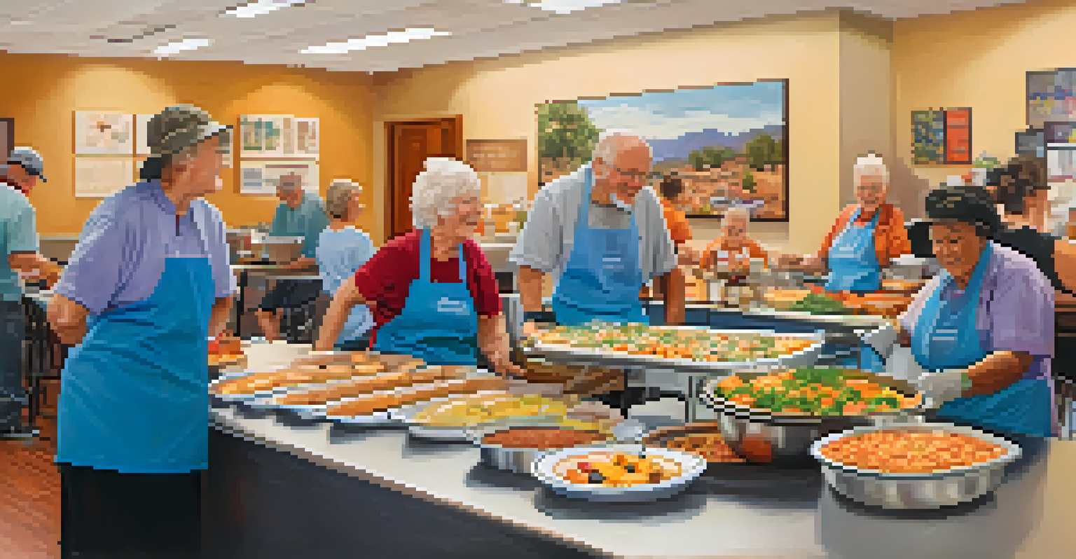 Volunteers serving meals to community members at the Sedona Community Center, showcasing kindness and community spirit.