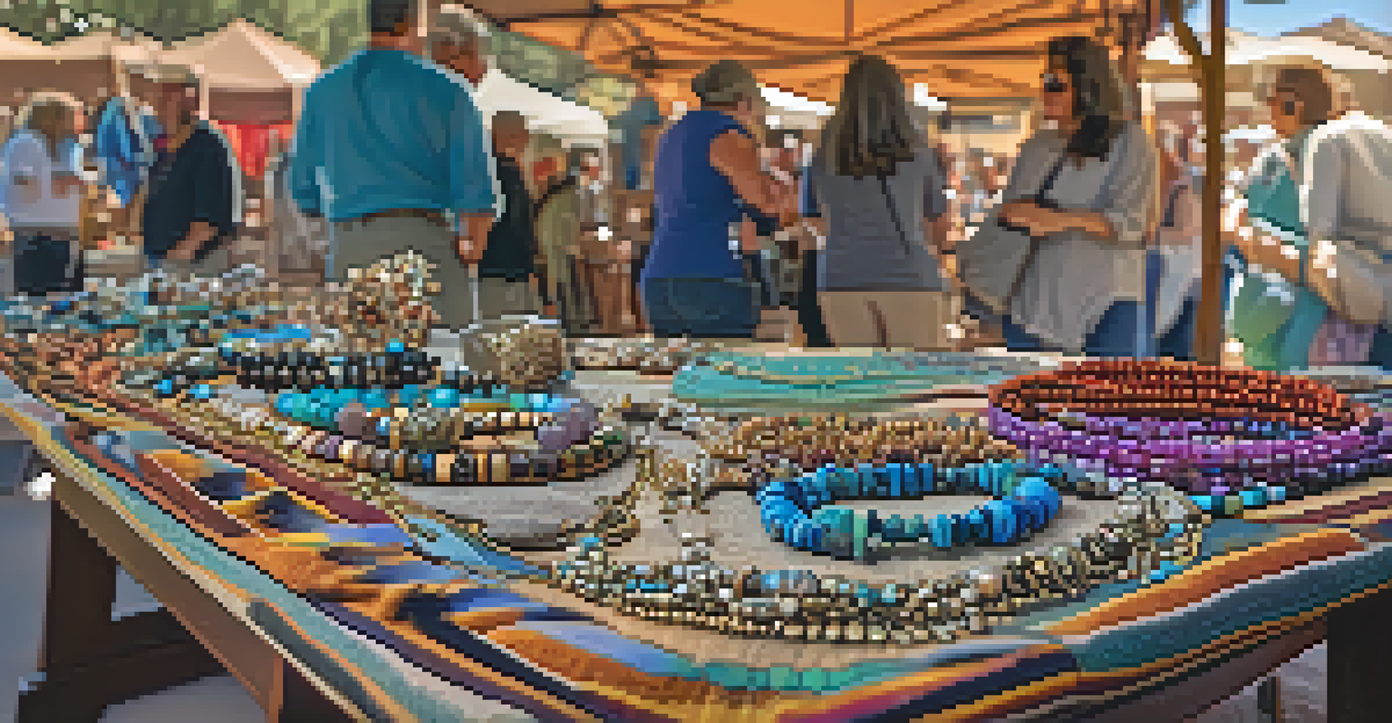 A detailed view of handmade jewelry with local gemstones displayed at a craft fair in Sedona.