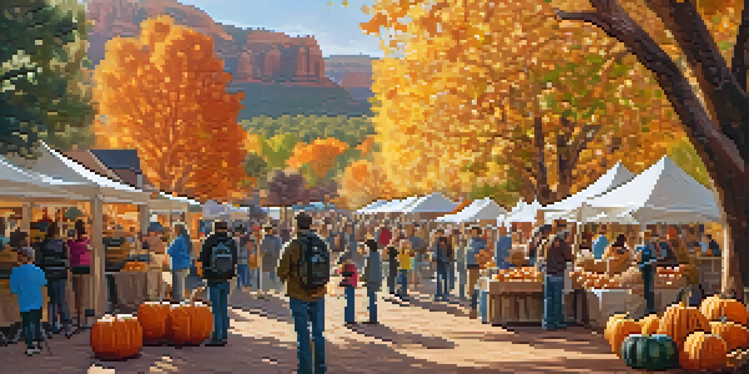 A lively autumn festival with families painting pumpkins and artisan vendors, surrounded by colorful fall leaves and live music.