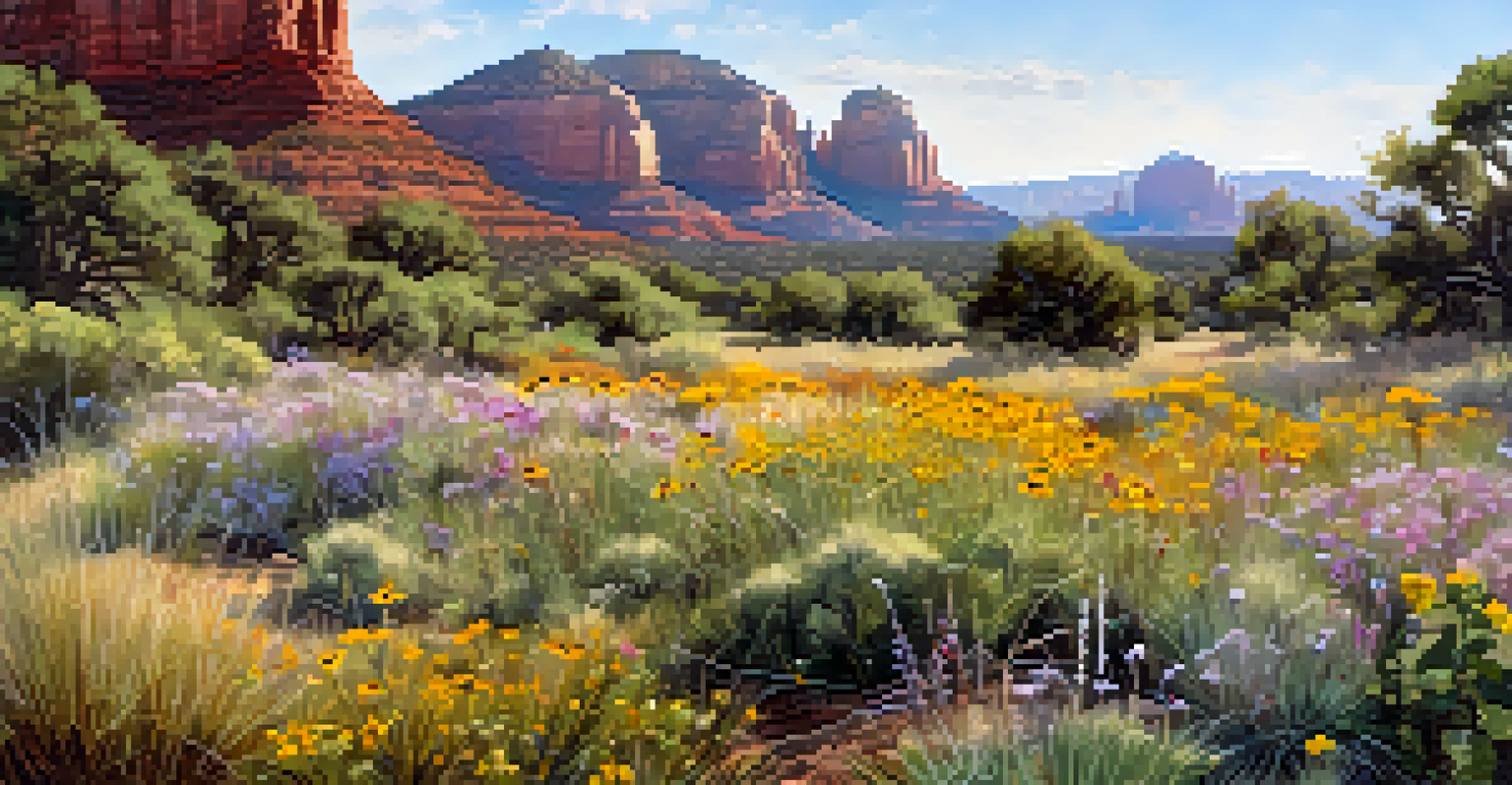 A vibrant close-up of wildflowers and native grasses in Sedona, highlighting biodiversity and natural beauty.