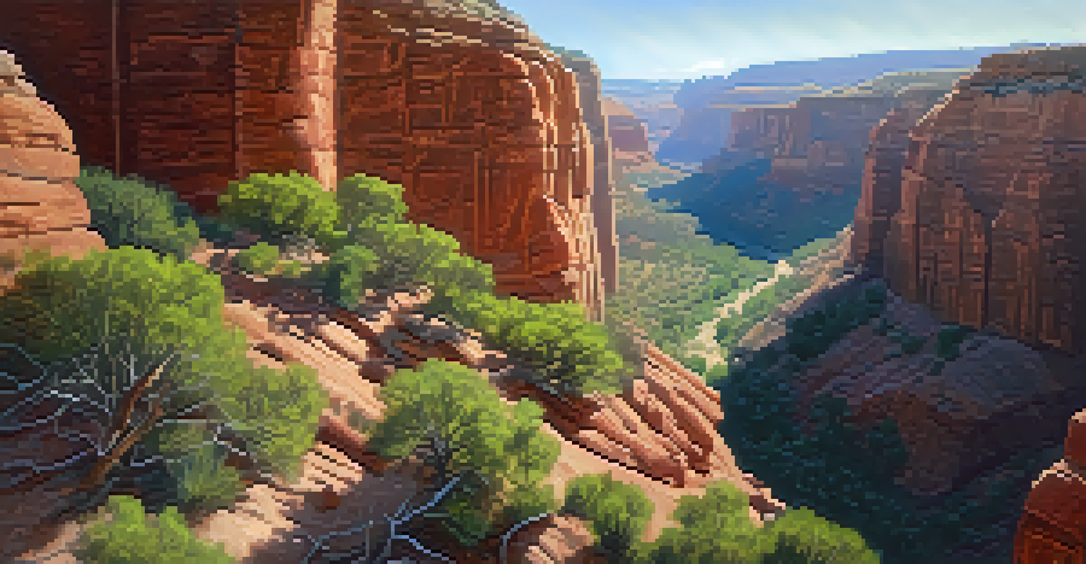 Aerial view of Boynton Canyon in Sedona, showing lush greenery and red rock walls with a winding hiking trail.