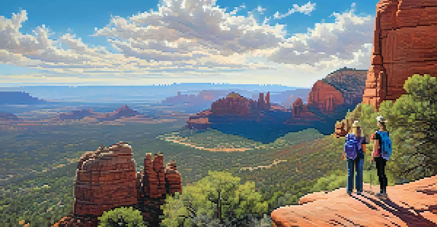 A family at the summit of Cathedral Rock Trail enjoying a panoramic view of Sedona.