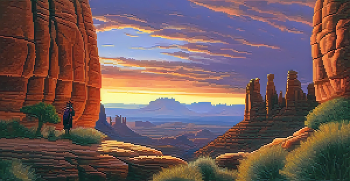 A Yavapai tribal member silhouetted against a colorful sunset over Sedona's red rocks.