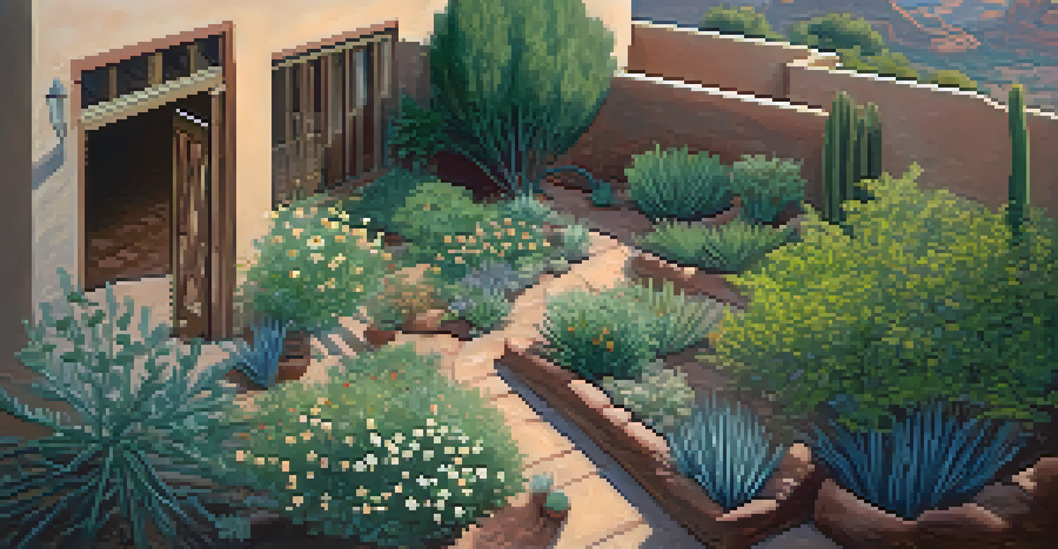 Aerial view of a Sedona garden with taller plants providing shade for delicate flowers.