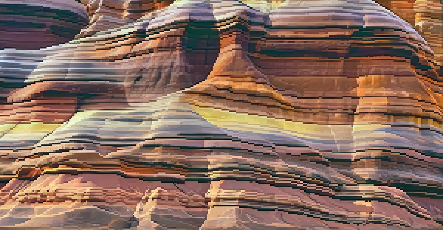A close-up view of Sedona's colorful rock layers, showcasing textures and patterns formed by erosion, with vibrant reds and oranges illuminated by sunlight.
