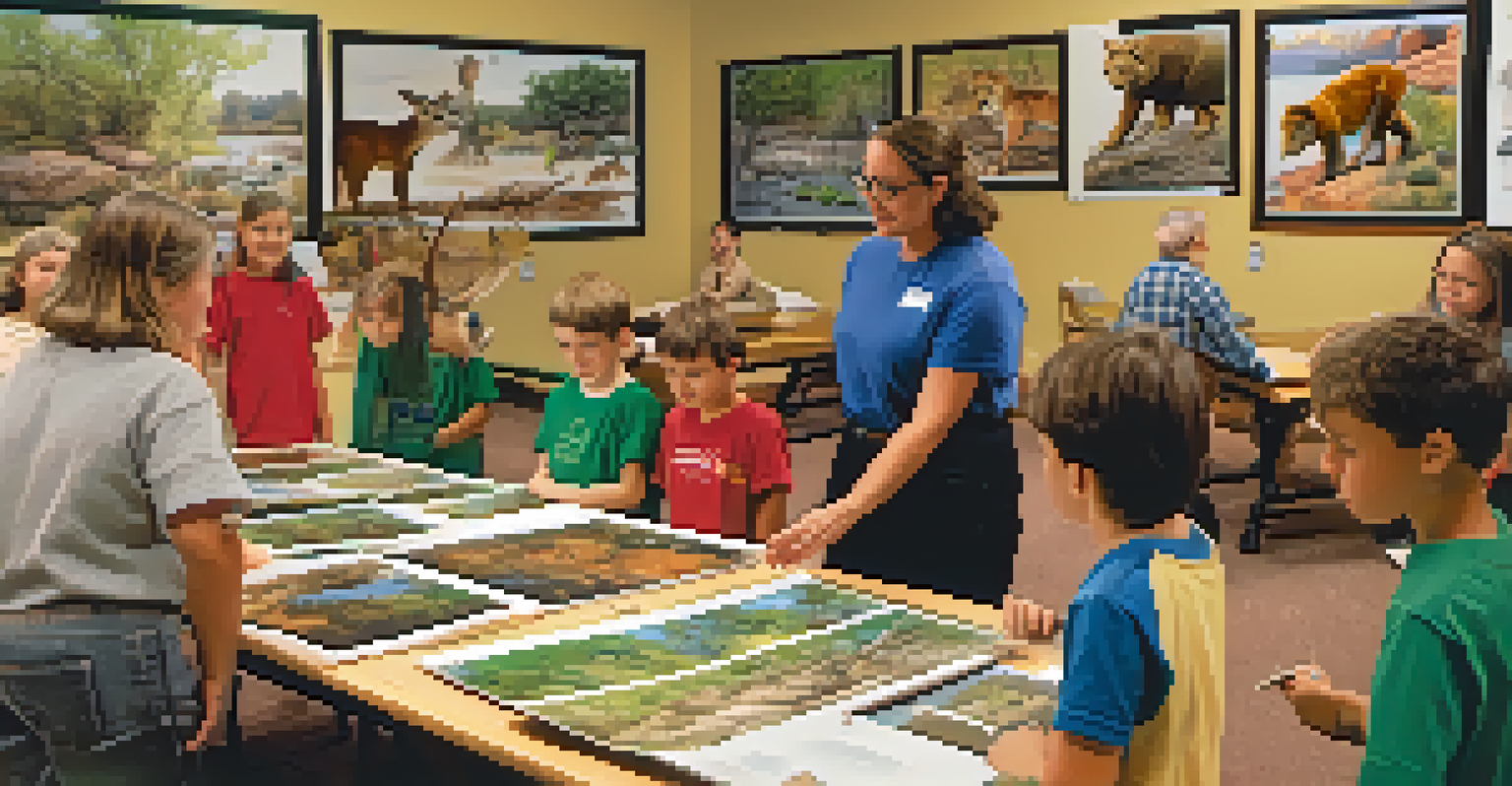 A community workshop about wildlife conservation in Sedona, with people engaged in learning activities.