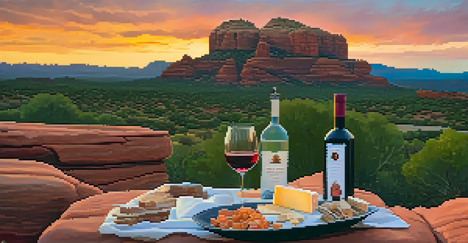 A stunning sunset view from Coffee Pot Rock with a picnic setup in the foreground, featuring the iconic rock formation.