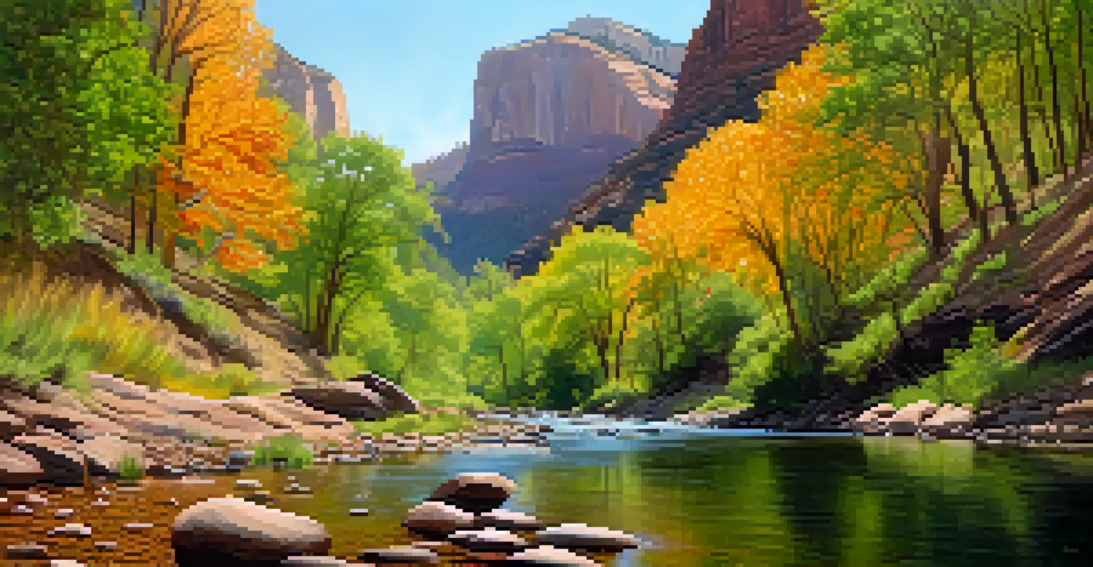 A lush canyon with a creek and colorful autumn leaves along West Fork Trail.