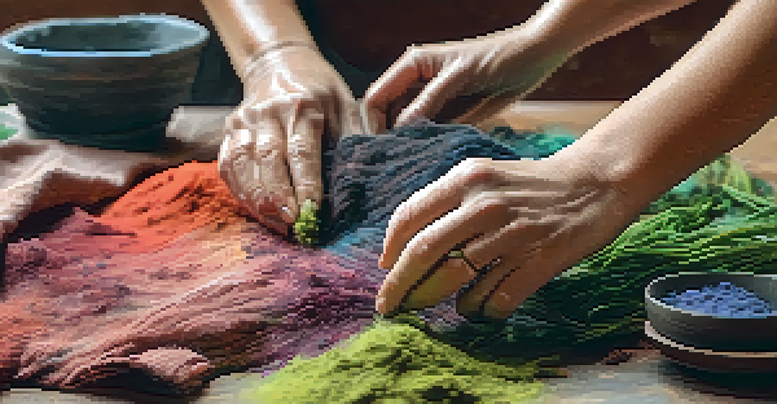 Close-up of hands dyeing fabric with natural colors from plants during a crafting workshop in Sedona.