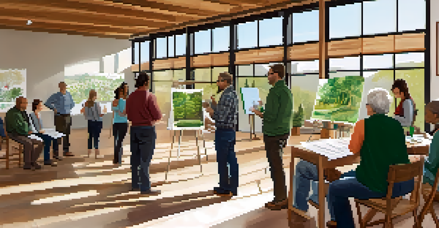 A community workshop in Sedona focused on sustainable building practices, with residents learning and engaging with a speaker.