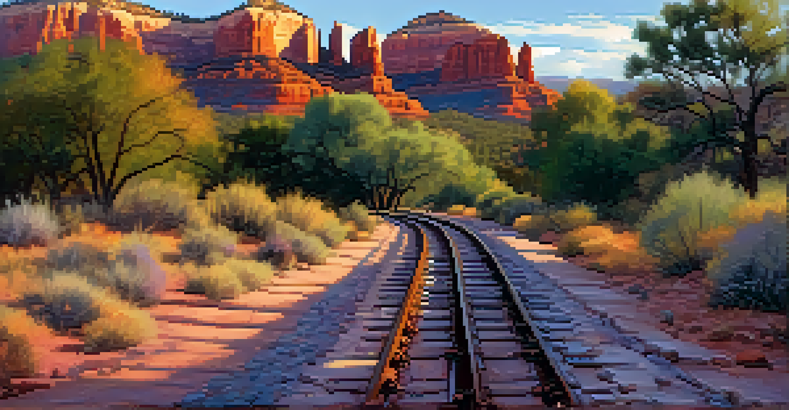 A sunset over Sedona showcasing modern developments influenced by the historic railroad.