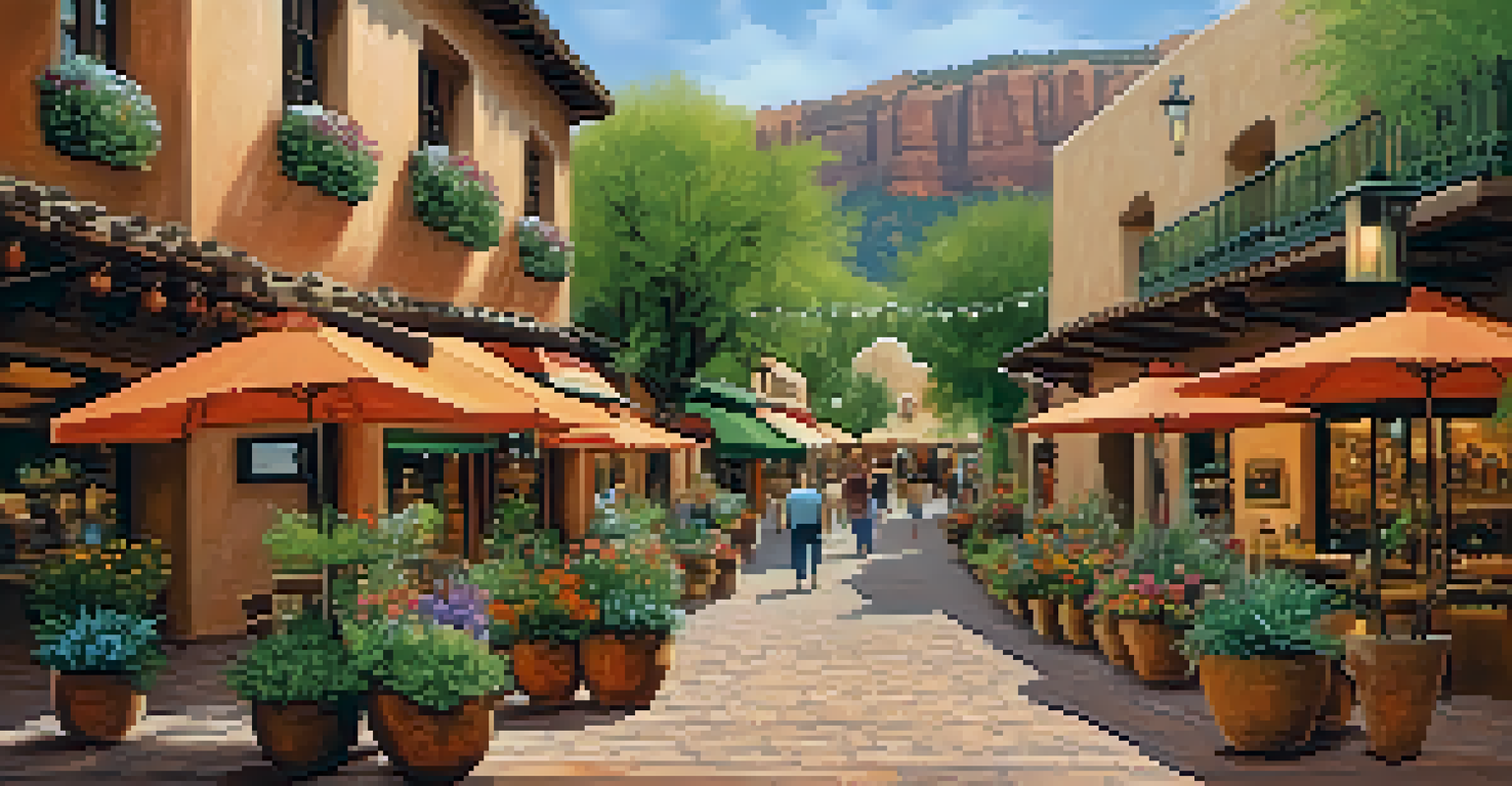 A charming village with cobblestone pathways, shops, and colorful flowers, inviting visitors to explore.