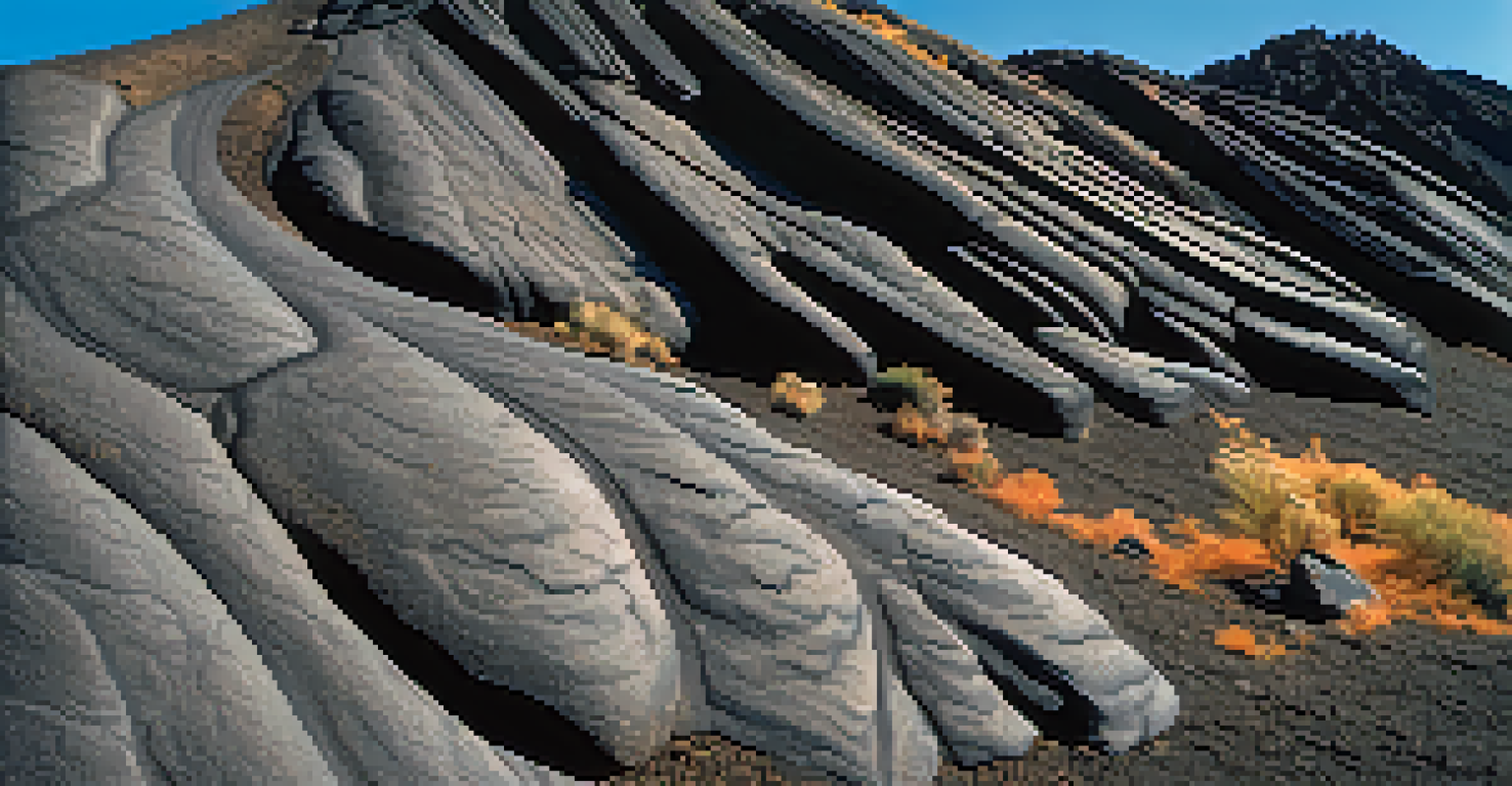 Close-up of smooth basalt textures in Sedona, highlighting the contrast with rugged terrain against a blue sky.
