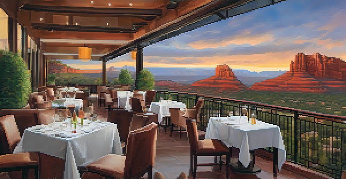 Rooftop view at The Hudson with a sunset and guests enjoying food and drinks.