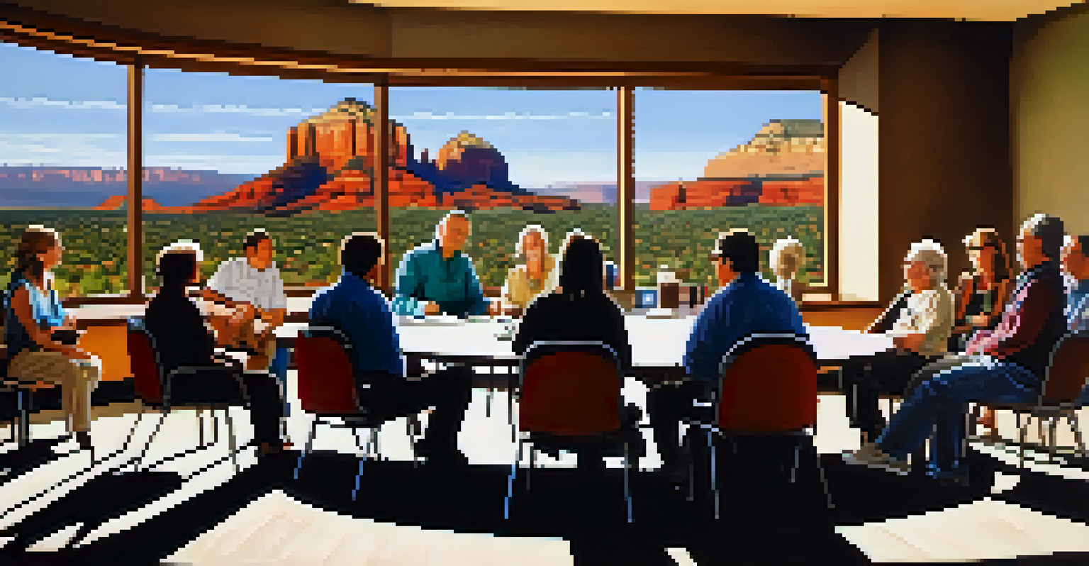 A diverse group of residents participating in a community meeting focused on environmental conservation in Sedona.